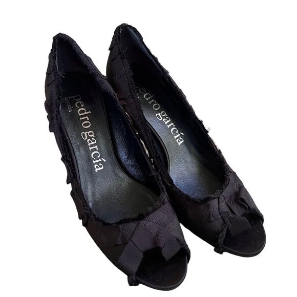 Pedro Garcia Noemi Black Satin Heels 6.5 NEW with box - Picture 7 of 13
